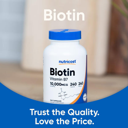 High potency high quality biotin supplement bottle showing 240 count size