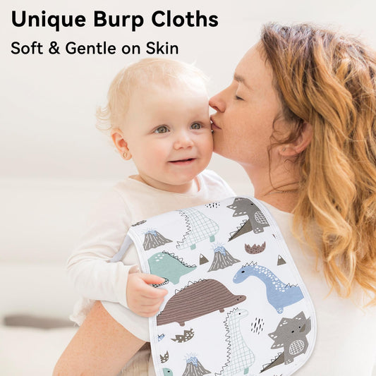 Yoofoss baby burp cloths figure-8 shape contoured over adult shoulder