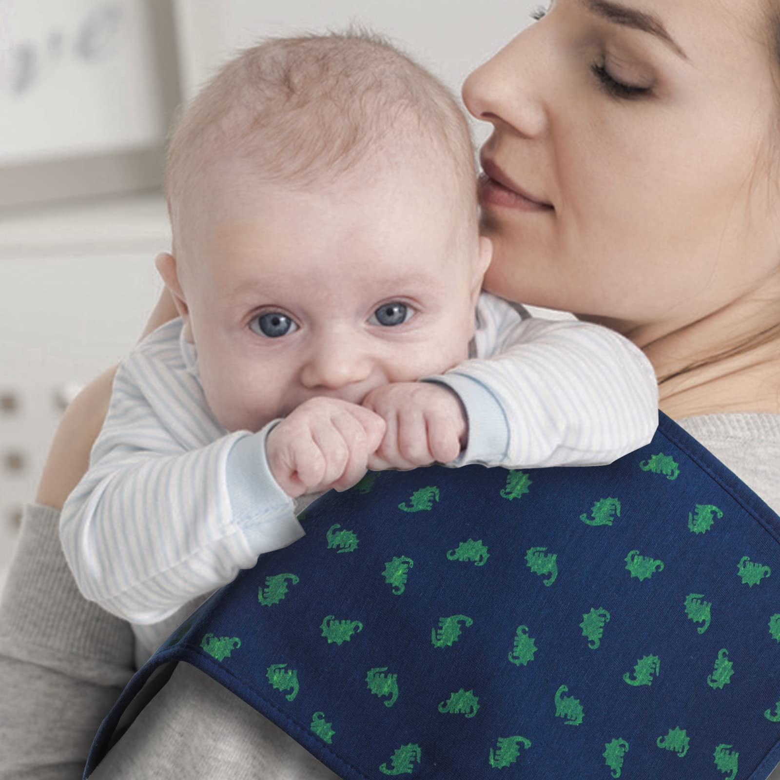 Close up of Hakochia baby burp cloth neutral patterns