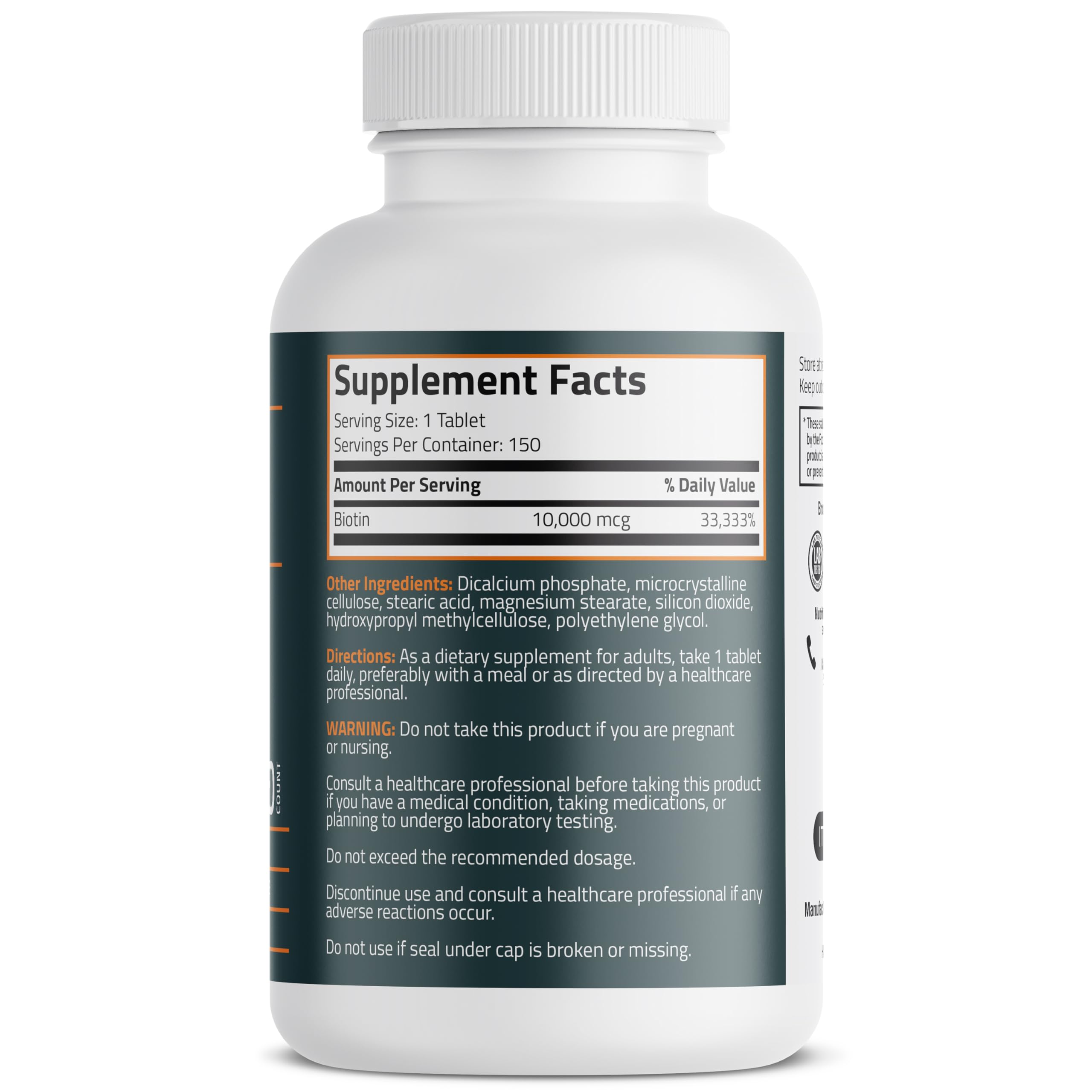 Bronson Basics Biotin supplement facts label showing vegetarian formula ingredients