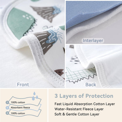 Yoofoss burp cloths 5 pack showing varied dinosaur patterns