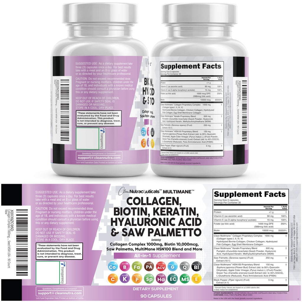 Clean Nutraceuticals MultiMane authentic USA imported bottle showcasing premium packaging details and security seal