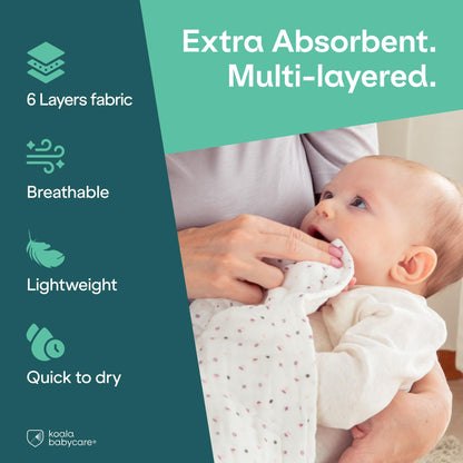 Koala Babycare premium burp rags folded neatly showcasing the certified organic texture.