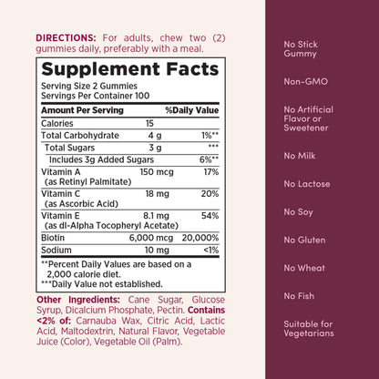 Nature's Bounty Advanced Pectin Gummies container showcasing the no-stick fruit pectin formula description