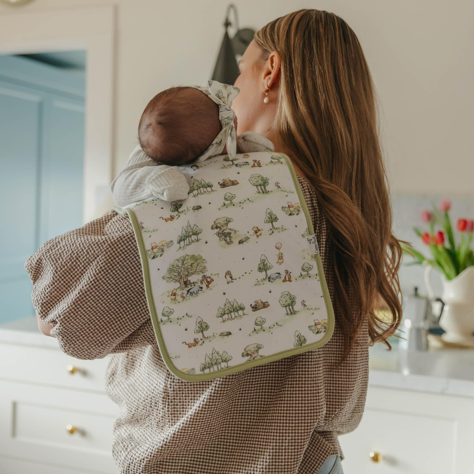 Back view of the white cotton backing on the authentic imported baby burp cloth.
