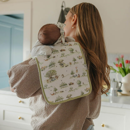 Back view of the white cotton backing on the authentic imported baby burp cloth.