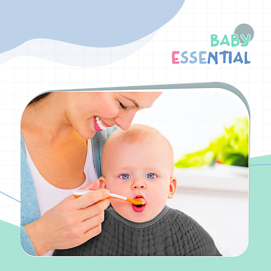 Parent using Irenare muslin burp cloth over shoulder for infant care