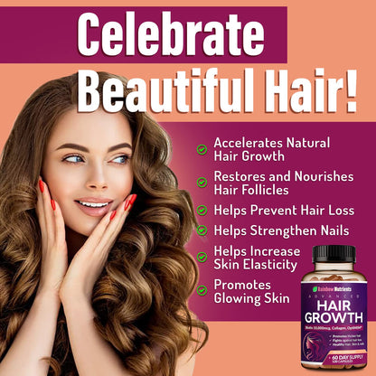 Premium American imported packaging of Rainbow Nutrients women's hair growth capsules highlighting non GMO certification