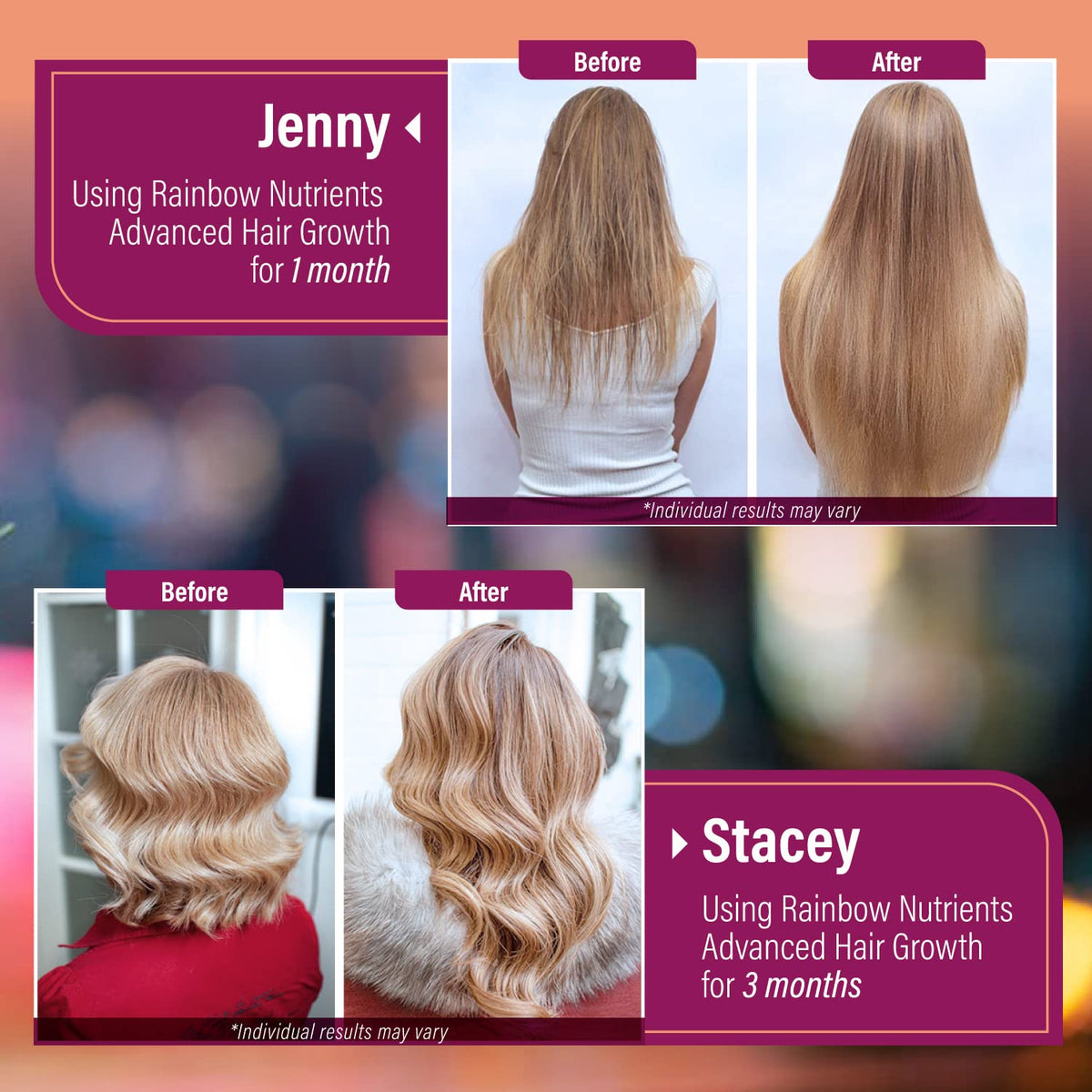 Authentic USA sourced hair skin and nails supplement by Rainbow Nutrients on a clean lifestyle background
