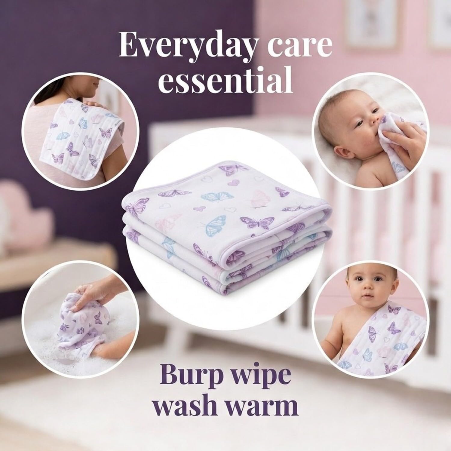 Everyday Kids butterfly and roses printed multiuse baby care cloths collection