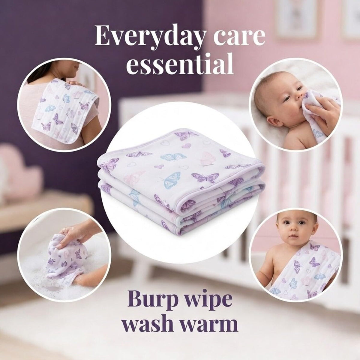 Everyday Kids butterfly and roses printed multiuse baby care cloths collection