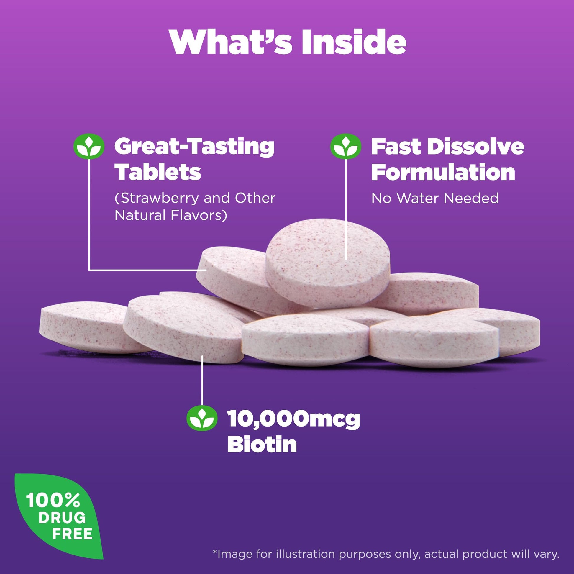 Natrol maximum strength biotin 10000 mcg packaging showing nutrition information