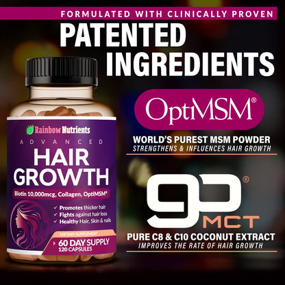 Full packaging display of the sixty day supply hair vitamin bottle showing the clear instructions for daily usage