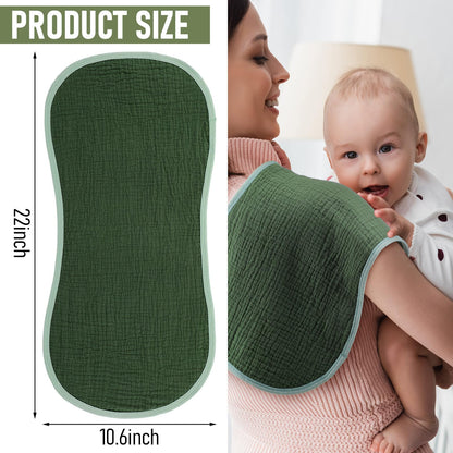 Hahafelt 100 percent pure cotton absorbent newborn towels draped over a shoulder showcasing the protective contoured curve shape