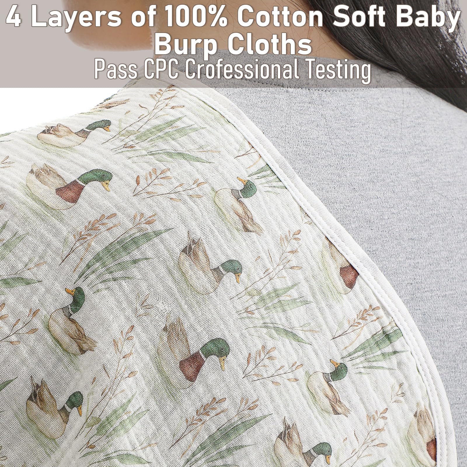 Hahafelt gender neutral mallard duck theme baby feeding cloths laid flat displaying the full twenty two by ten inch dimensions