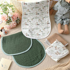 Hahafelt multiuse cotton baby face cloths and bibs being used during a lifestyle newborn feeding routine