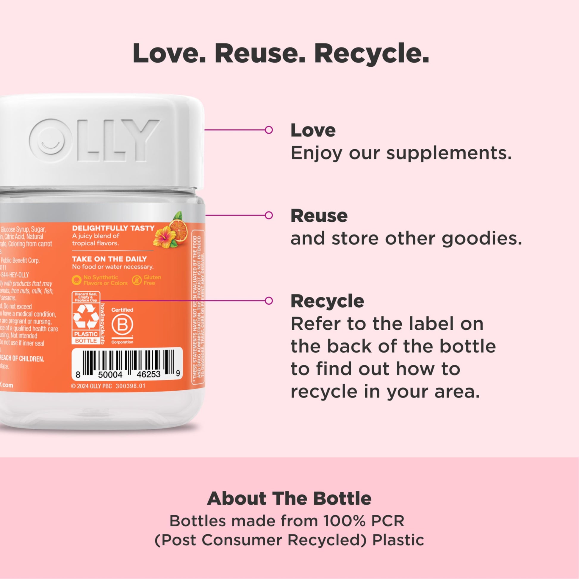 Top view of the secure seal cap on the OLLY premium hair nourishment container.
