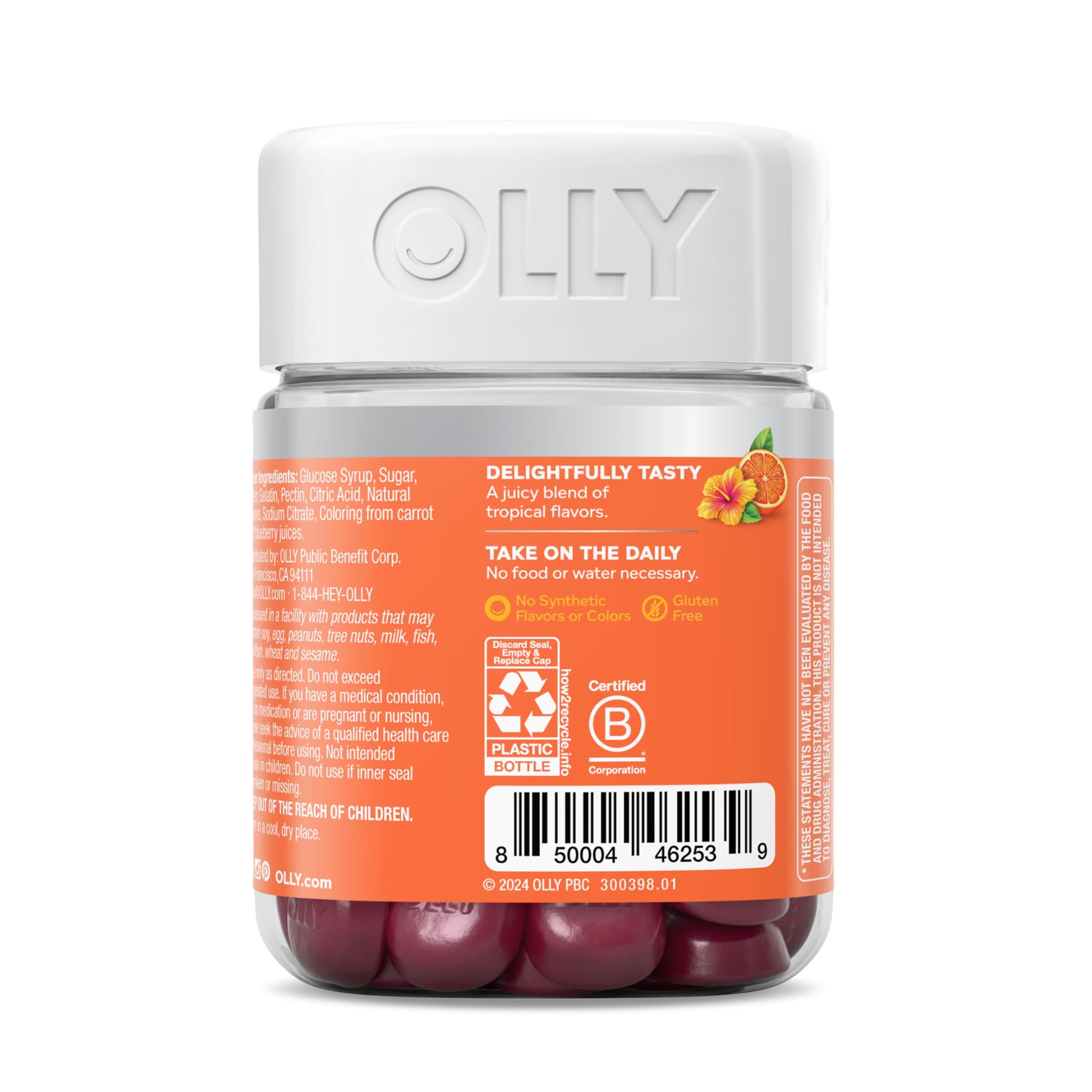 OLLY hair health chewable dietary supplement bottle showing the amla extract component list.