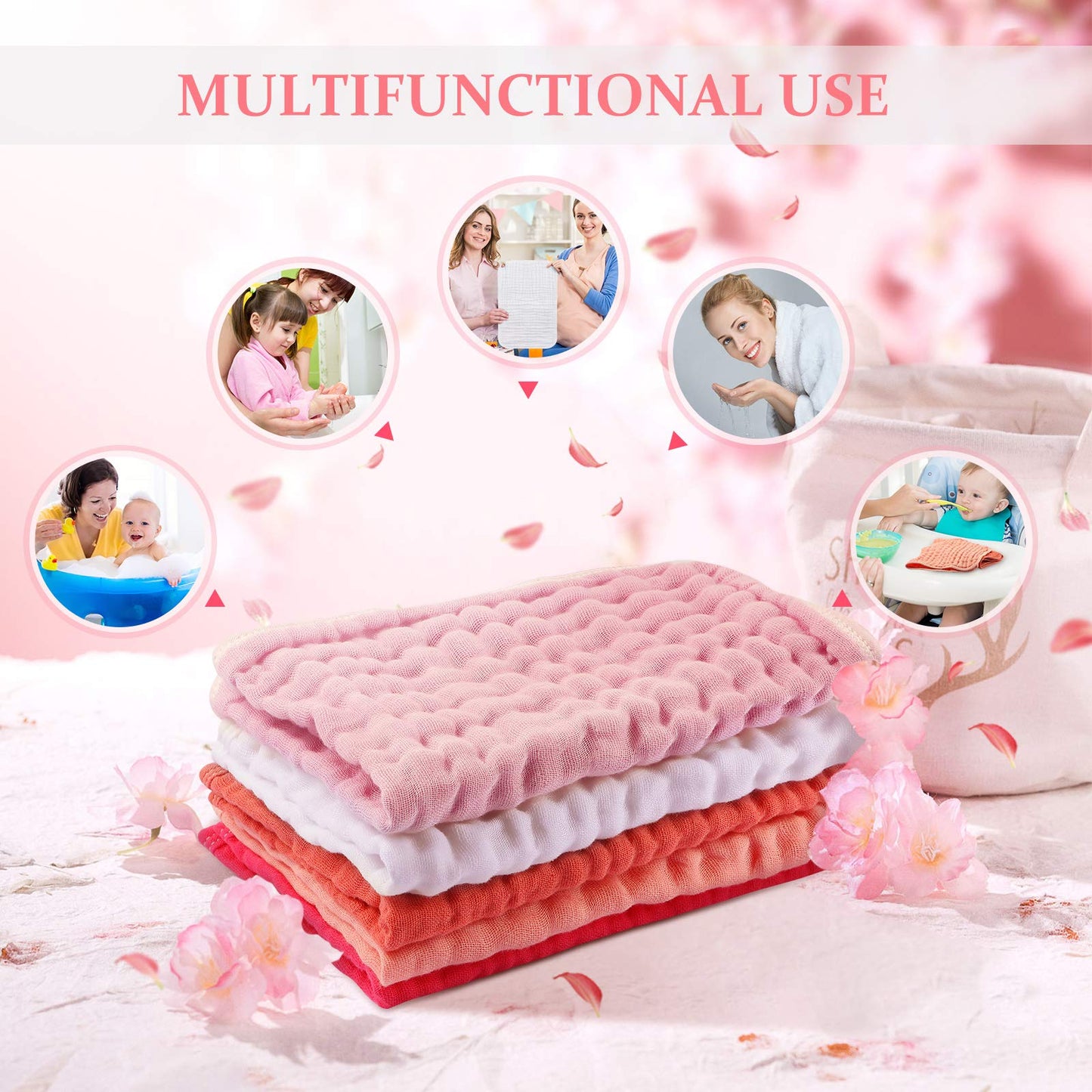 Soft pink cotton washcloths for baby care