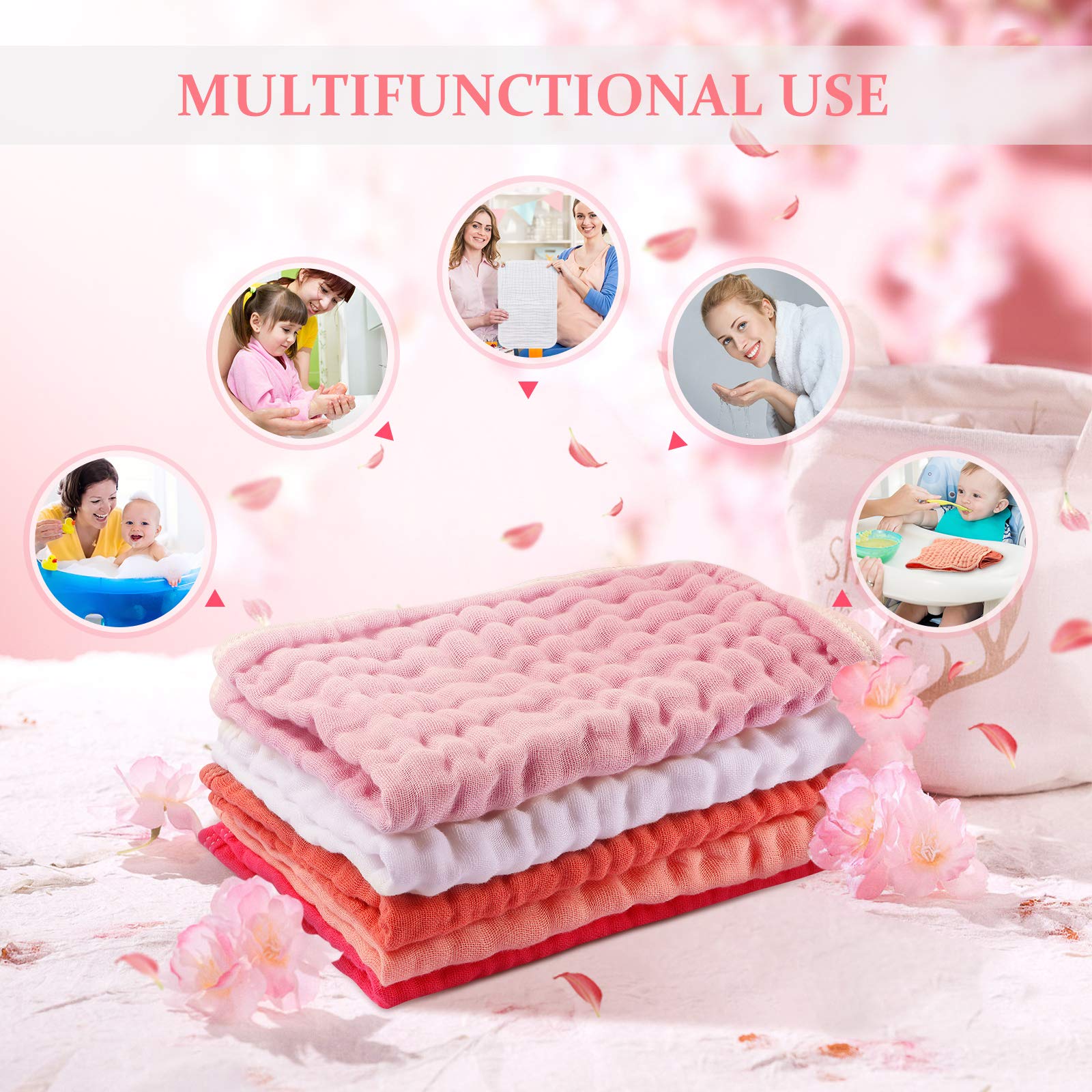 Soft pink cotton washcloths for baby care