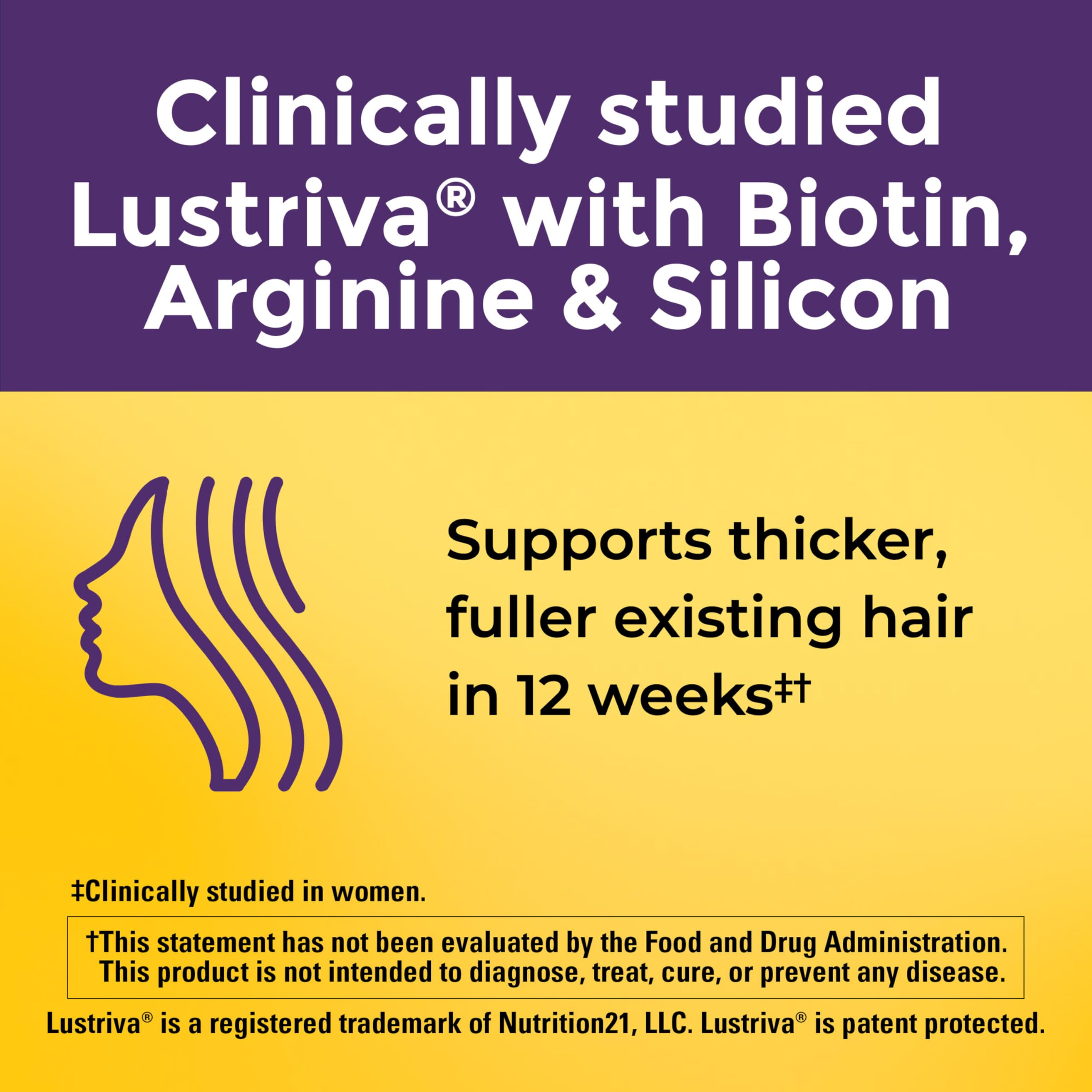 Nature Made Lustriva hair support supplement 30 count packaging showing key ingredients