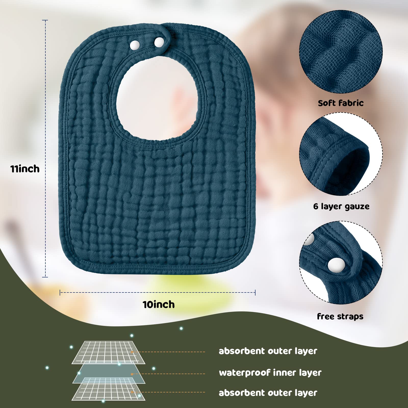 Absorbent cotton muslin burp cloths for newborns