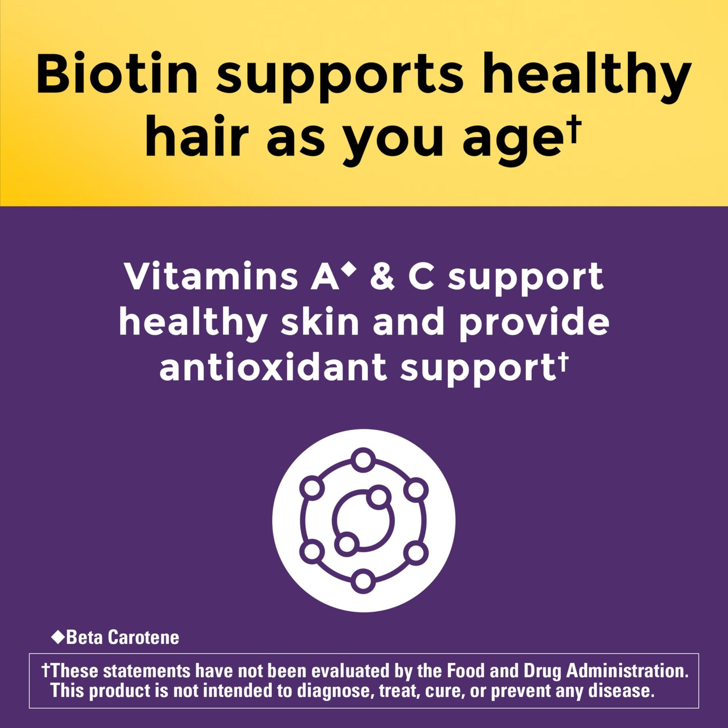 Nature Made biotin vitamin C and A hair capsule packaging information for thicker hair