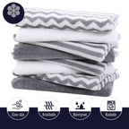 Unisex grey and white patterned burp cloths set
