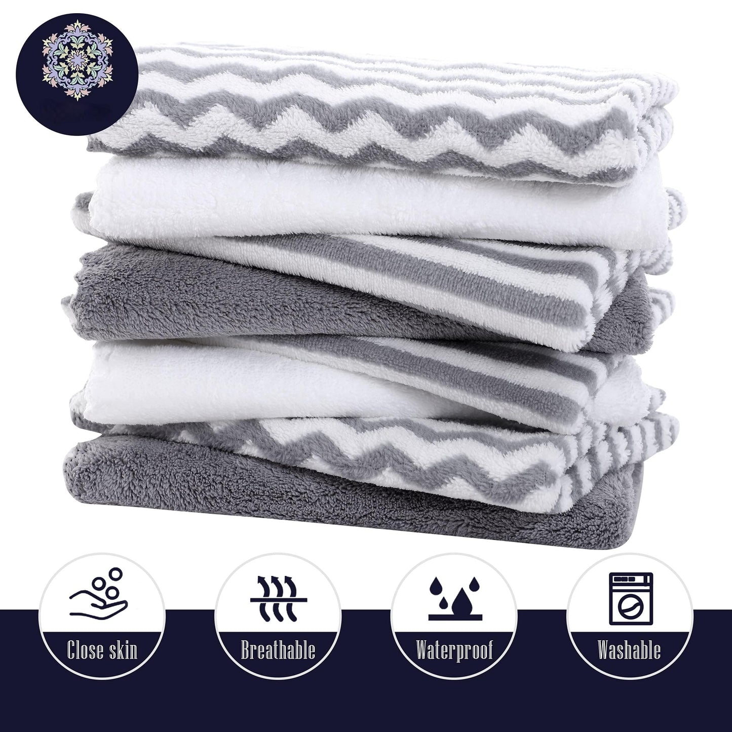 Unisex grey and white patterned burp cloths set
