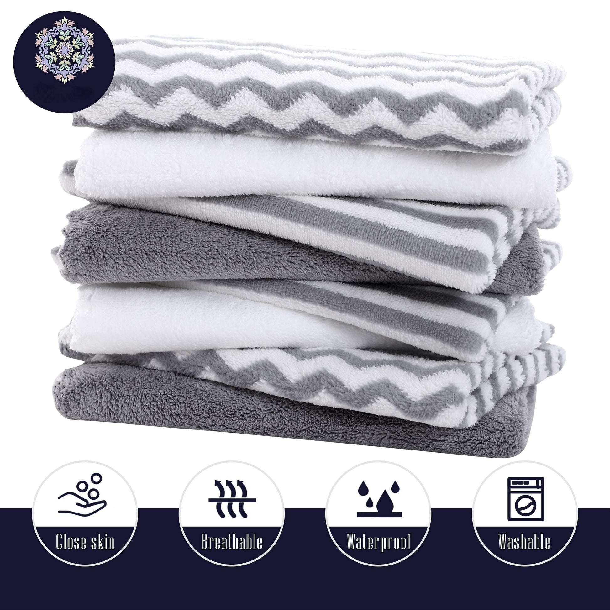 Unisex grey and white patterned burp cloths set