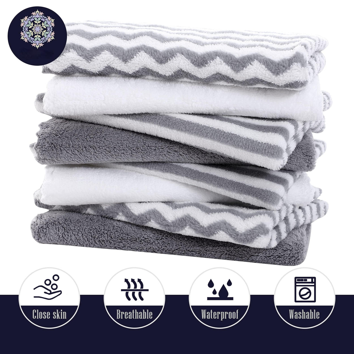 Unisex grey and white patterned burp cloths set