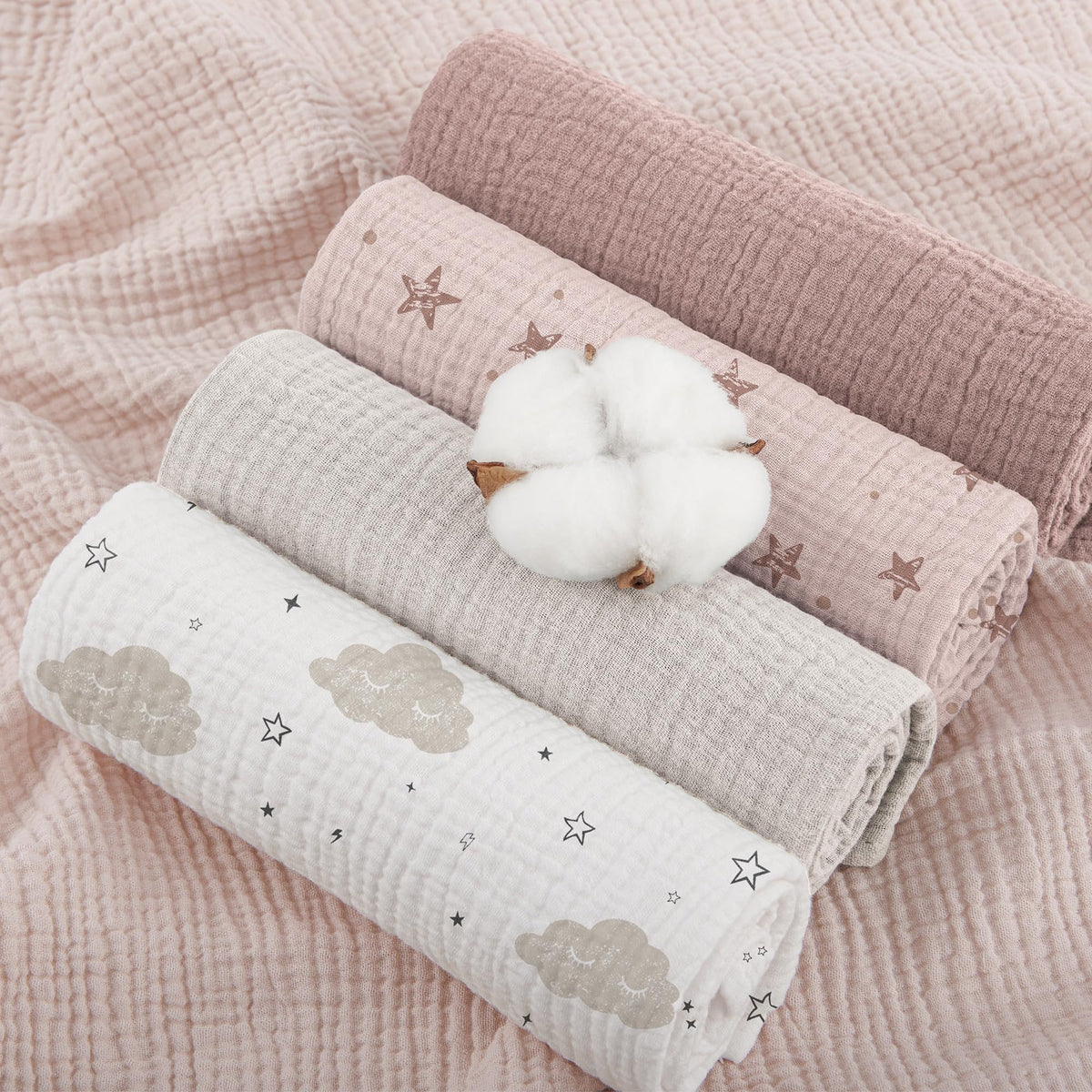 Close up view of the neat edge binding on Susurration infant burping cloths.