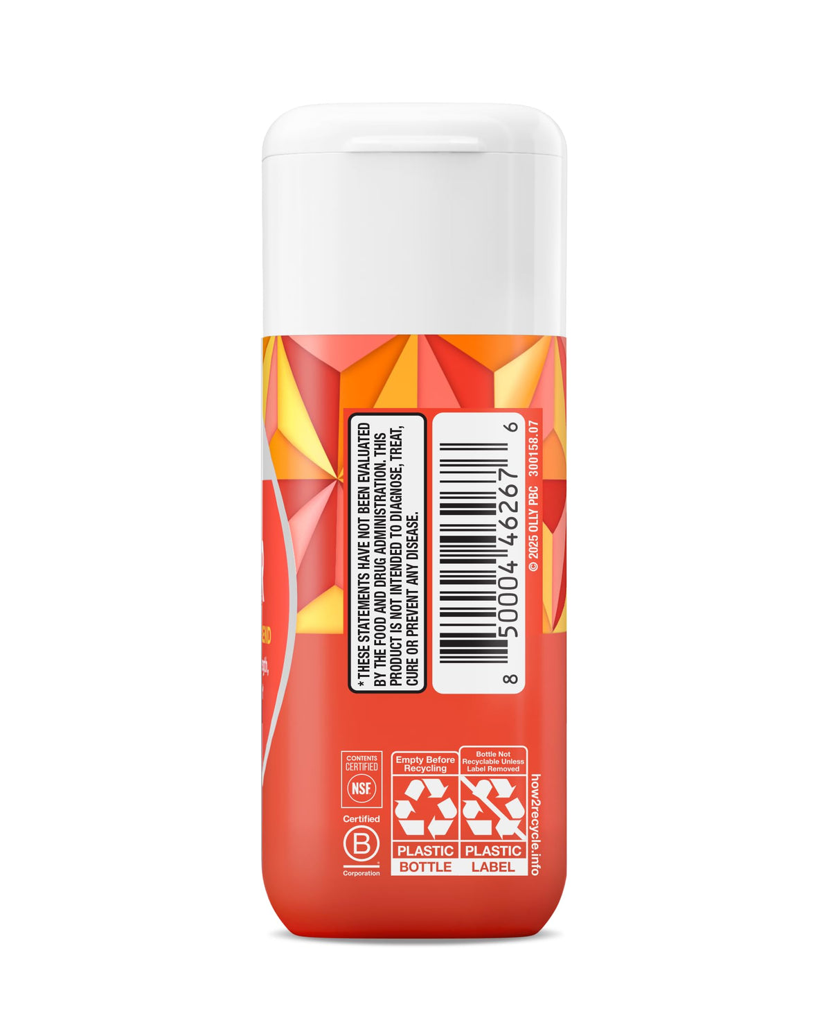 Side panel of OLLY premium biotin and keratin softgels showing usage instructions.
