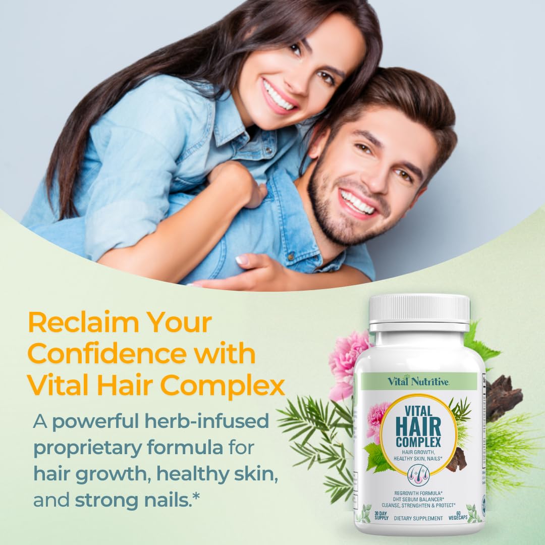 Vital Nutritive hair skin and nails supplement side label displaying hormone-free formula details