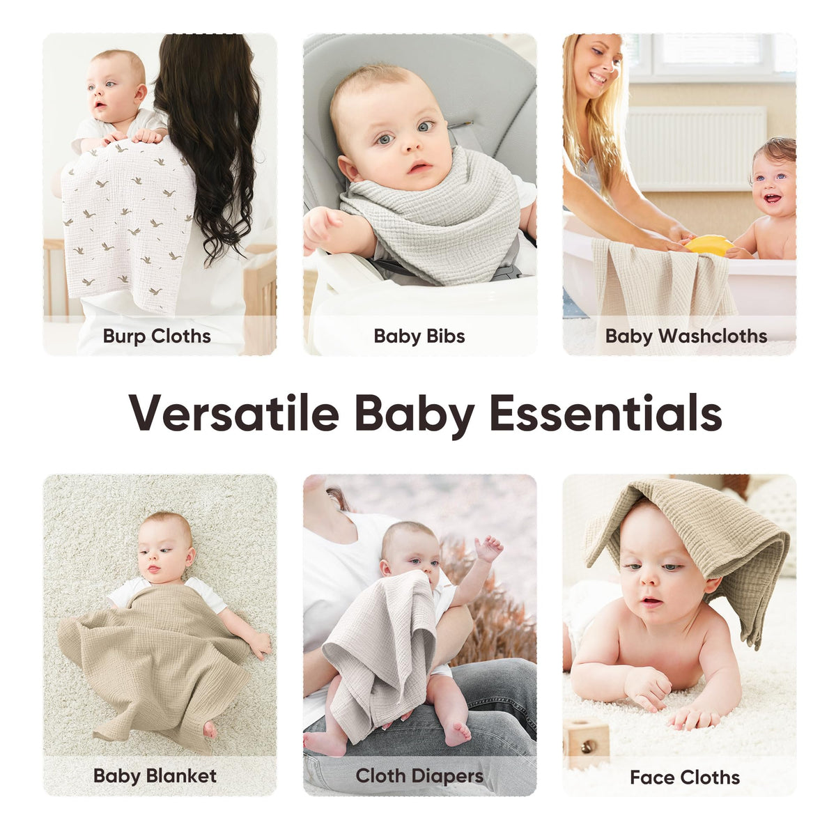Six pack stack of soft absorbent baby milk spit up rags