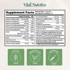 Back label of Vital Nutritive hair vitamins detailing complete vitamin B complex percentages