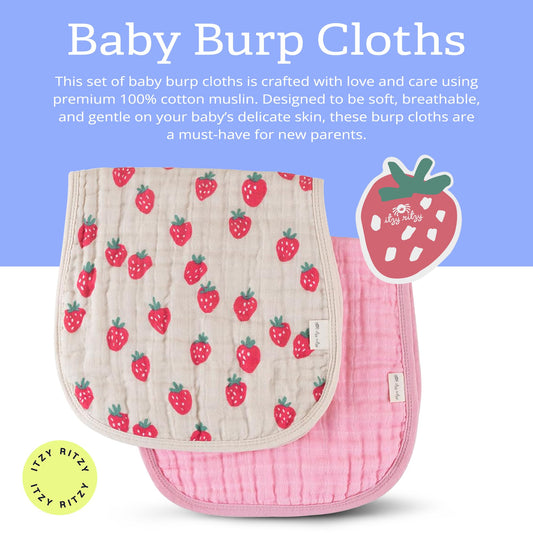 Itzy Ritzy cotton muslin burping cloths set of two folded neatly for diaper bag storage.