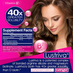 InstaRelief Lustriva premium hair health formula details showing forty times greater solubility
