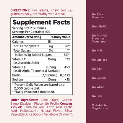 Imported health and beauty vitamin gummies with 2500 mcg biotin