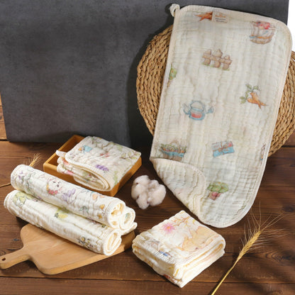HardNok organic cotton baby burp towel woodland print pattern close up