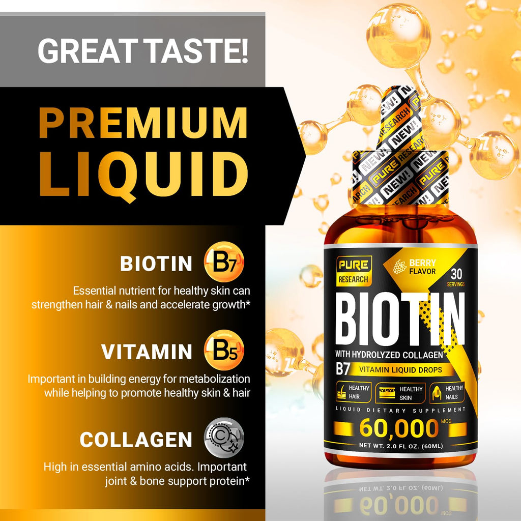 Pure Research liquid hair growth supplement dropper bottle closeup