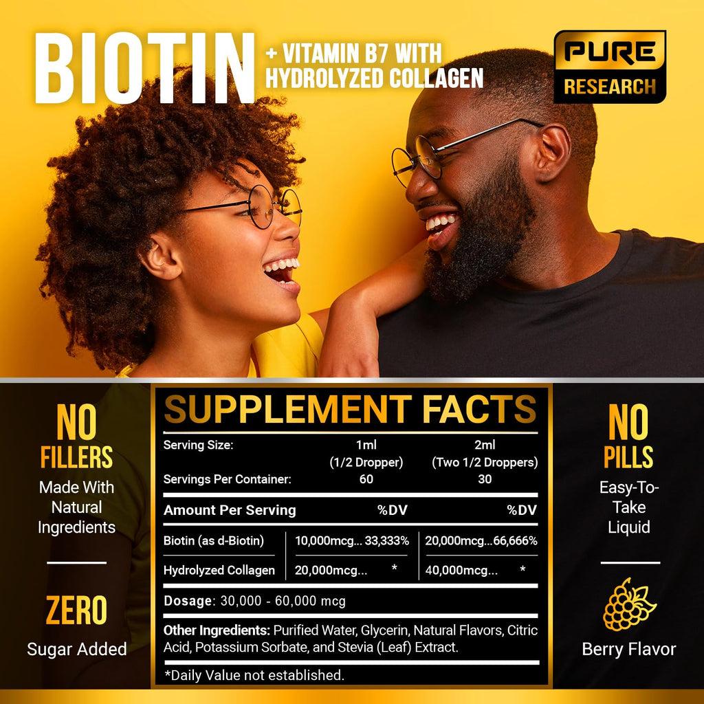 Pure Research berry flavored biotin and collagen drops dietary information