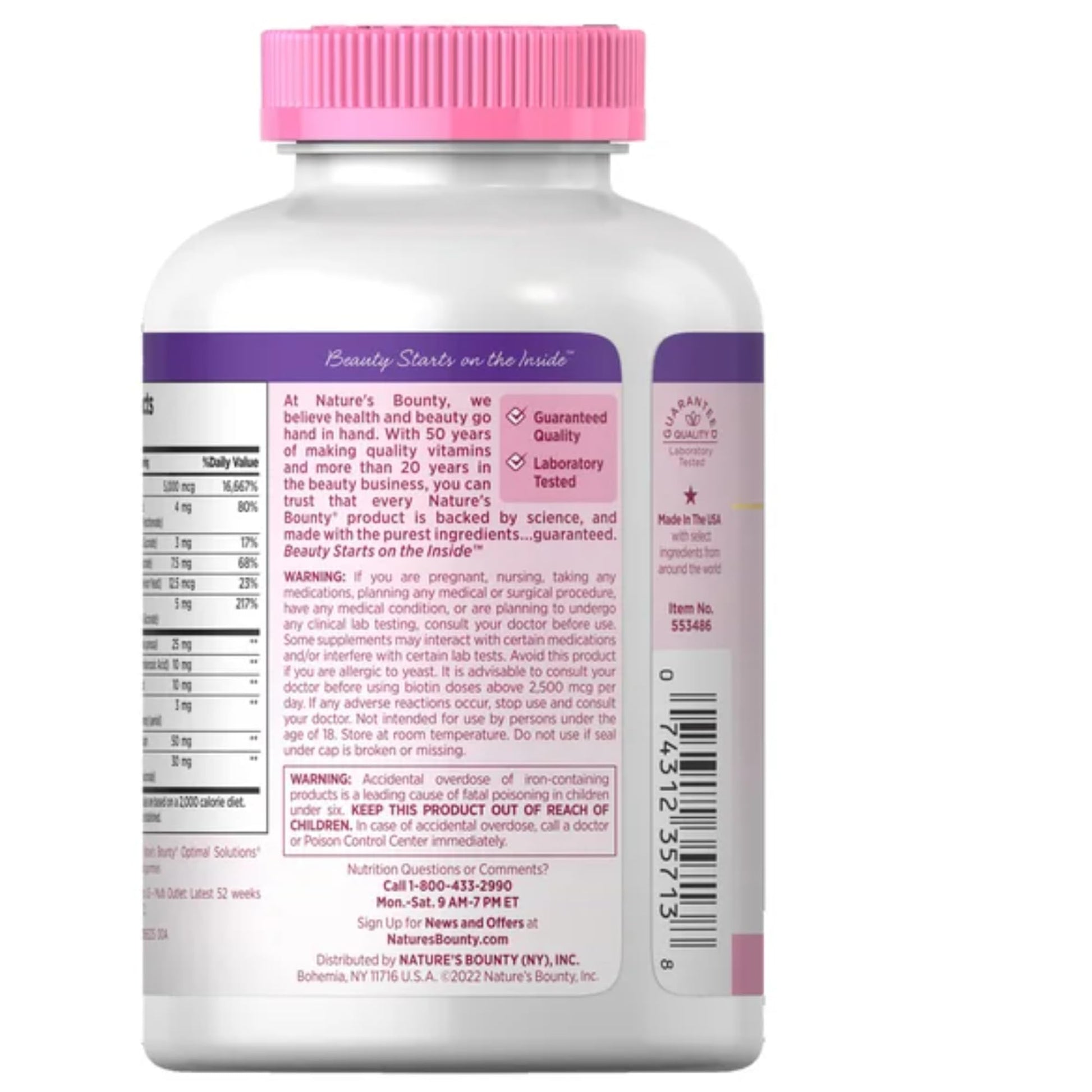 Authentic Nature's Bounty 5000 mcg Biotin dietary supplement packaging details