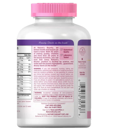Authentic Nature's Bounty 5000 mcg Biotin dietary supplement packaging details