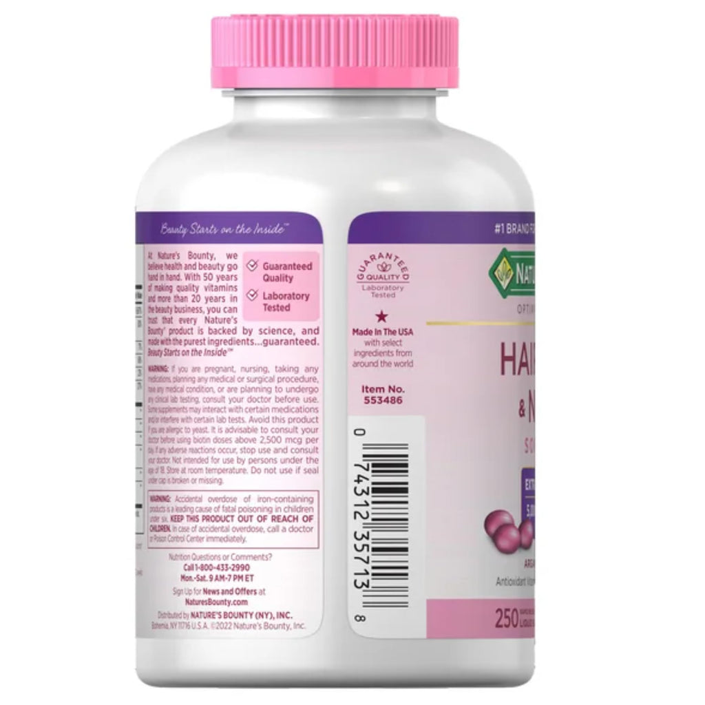 Nature's Bounty beauty supplement bottle side angle view