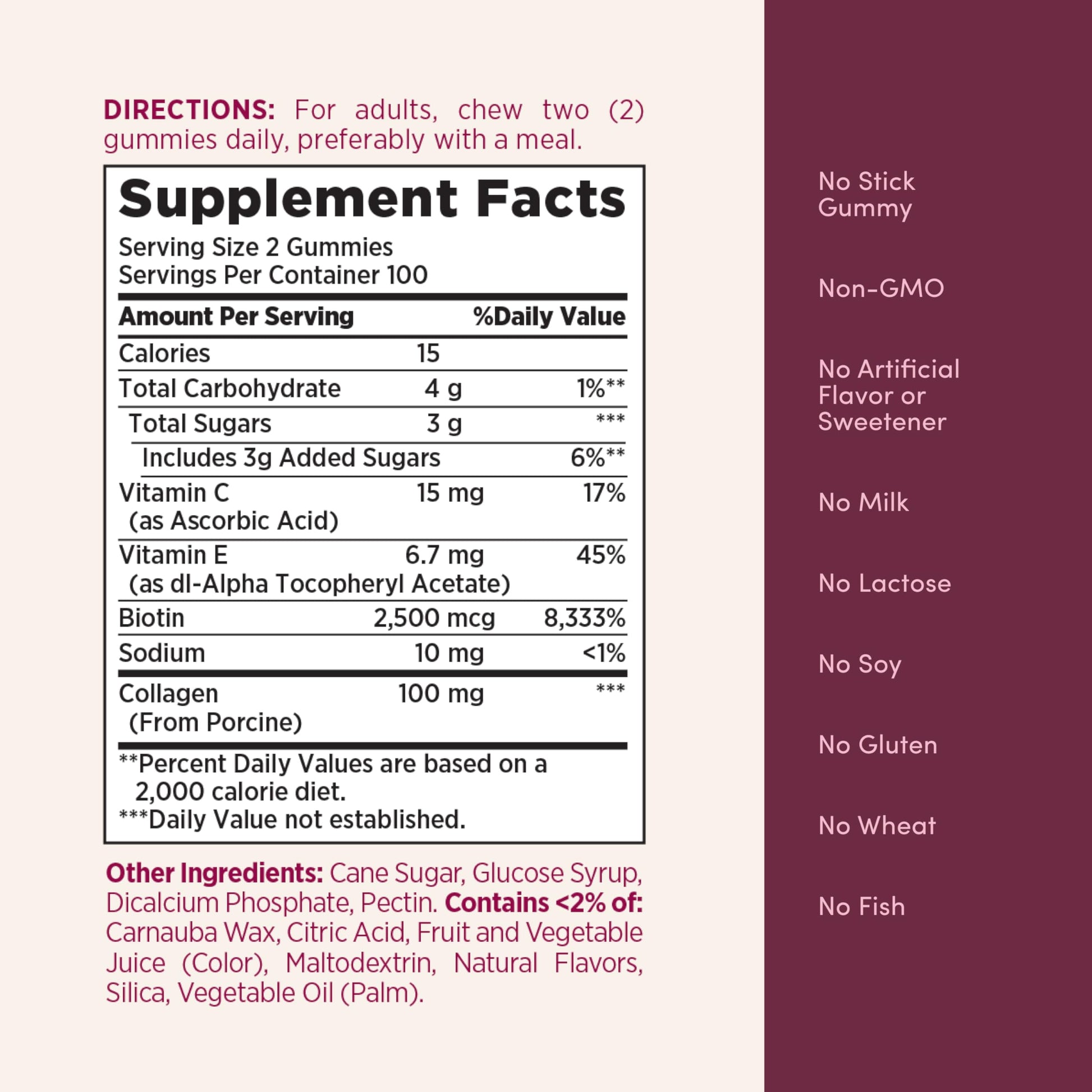 Nature's Bounty biotin and collagen supplement safety seal and expiry details