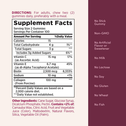 Nature's Bounty biotin and collagen supplement safety seal and expiry details