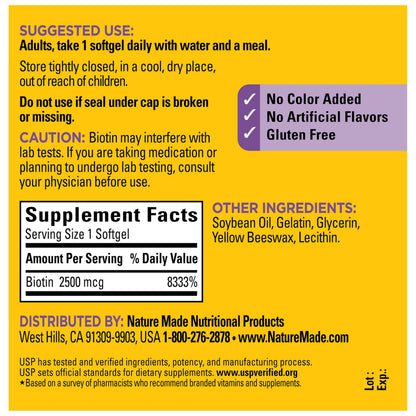 Nature Made gluten free extra strength biotin supplement bottle cap and seal view
