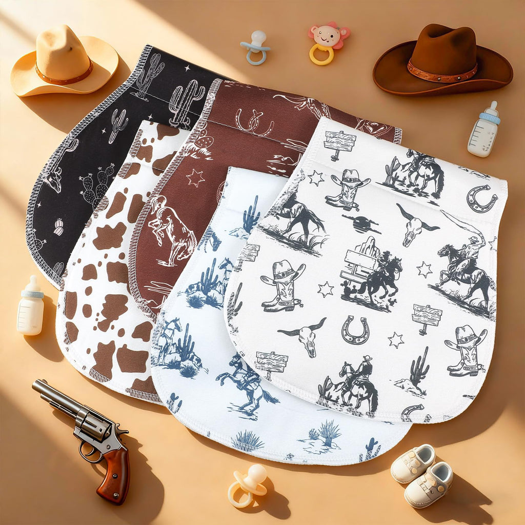 SmoothNovelty Western theme baby registry gift set including five absorbent rags with matching presentation labels