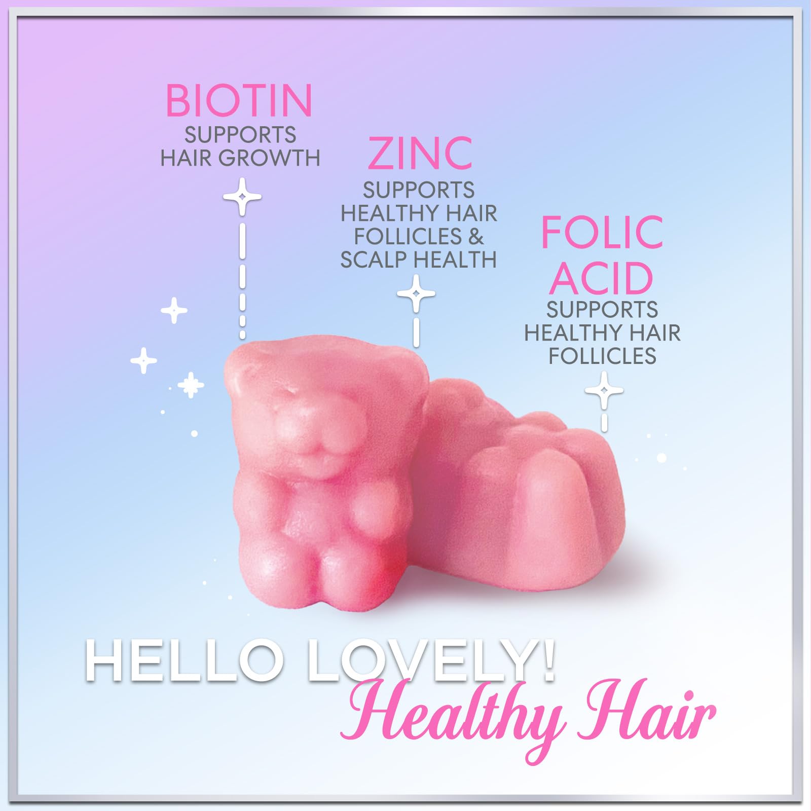 Hello Lovely 5000 mcg biotin supplements back label showing full ingredient list.
